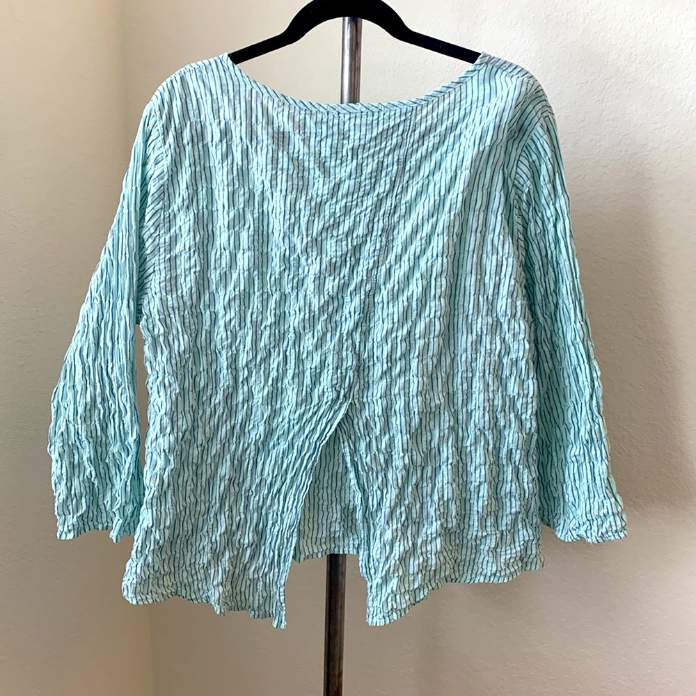 cut loose sz M Crinkled Aqua Striped Top lagenlook layers made in USA Coastal - Picture 2 of 6